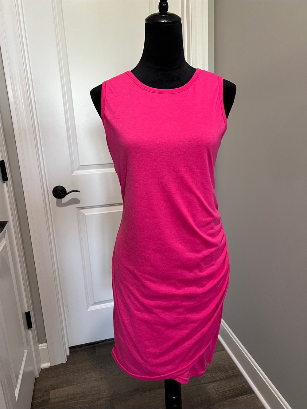 Sleeveless Ruched Tank Dress - Hot Pink